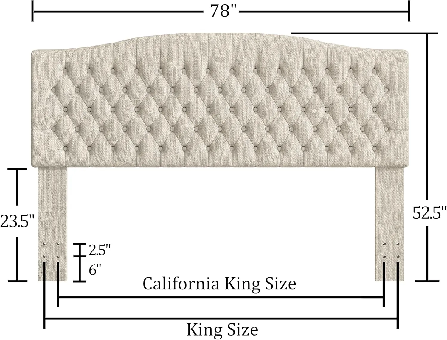 King Headboard Only, Upholstered Headboard King Size for Adjustable Bed Linen Tufted Wall Mounted Head Board with Solid Wood Legs, Ivory