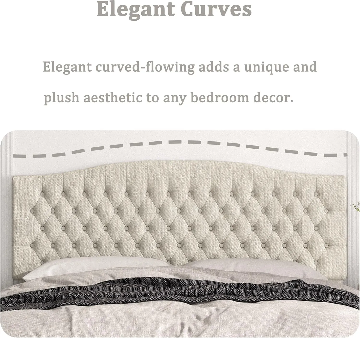 King Headboard Only, Upholstered Headboard King Size for Adjustable Bed Linen Tufted Wall Mounted Head Board with Solid Wood Legs, Ivory