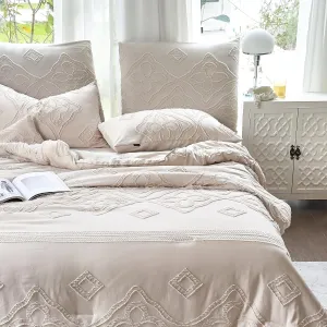 King Size Comforter Set Beige, Tufted Boho Bedding Comforter King Size 3 Pieces Set Farmhouse Decor, Bohemian Textured Lightweight Fluffy King Comforter Set Shabby Chic Bedding Bedroom Decor