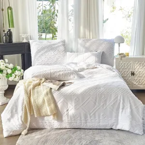 King Size Comforter Set White, Tufted Boho Bedding Comforter King Size 3 Pieces Set Farmhouse Decor, Bohemian Textured Lightweight Fluffy King Comforter Set Shabby Chic Bedding Bedroom Decor