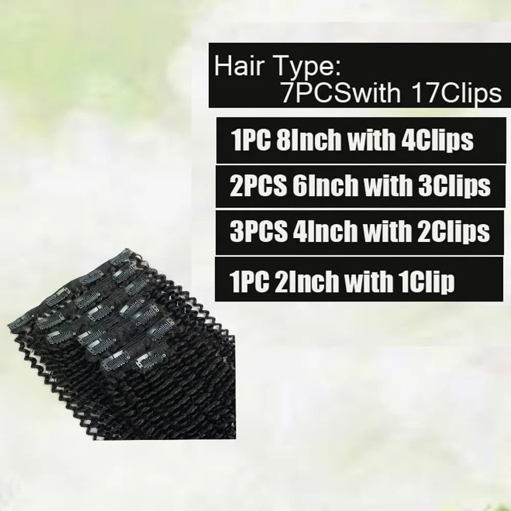 Kinky Curly Clip in Hair Extensions Afro Kinky Curly Clip in Extensions Real Human Hair for Black Women 3C and 4A 12Inch 7PCS/Set 120Grams
