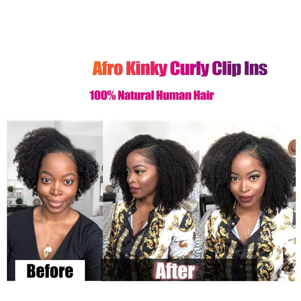 Kinky Curly Clip in Hair Extensions Afro Kinky Curly Clip in Extensions Real Human Hair for Black Women 3C and 4A 12Inch 7PCS/Set 120Grams