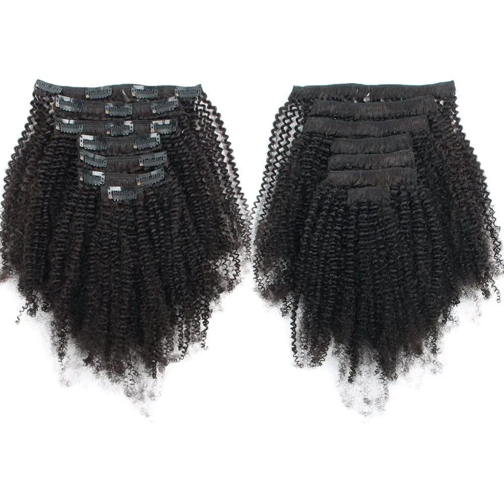 Kinky Curly Clip in Hair Extensions Afro Kinky Curly Clip in Extensions Real Human Hair for Black Women 3C and 4A 12Inch 7PCS/Set 120Grams