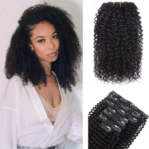 Kinky Curly Clip in Hair Extensions Afro Kinky Curly Clip in Extensions Real Human Hair for Black Women 3C and 4A 12Inch 7PCS/Set 120Grams