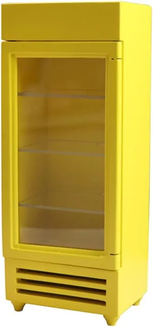 Kisangel Mini Simulated Refrigerator - Miniature Fridge Toy for 1:12 Scale Dollhouses - Wooden, Yellow, Retro Style