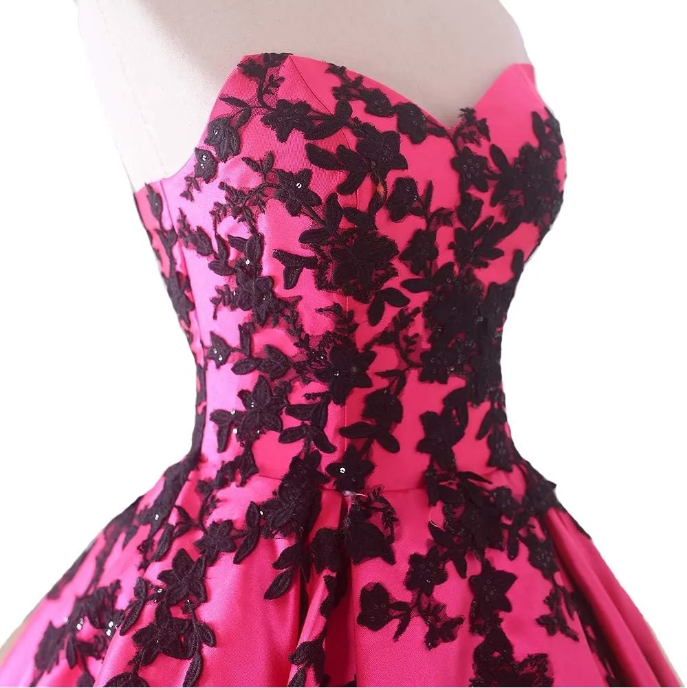 Kivary Gothic Black Satin Lace V Neck A Line Long Prom Corset Wedding Dresses