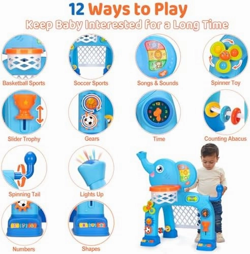 KIZZYEA Toys for 1 2 3 Years Old Boys Girls, Toddler Basketball Hoop & Soccer Goal Sports Toy, Interactive Musical Toys, Montessori Toys, Christmas Birthday Gift for Baby Kids Age 12-18 Months