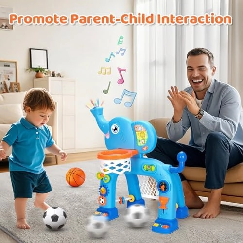 KIZZYEA Toys for 1 2 3 Years Old Boys Girls, Toddler Basketball Hoop & Soccer Goal Sports Toy, Interactive Musical Toys, Montessori Toys, Christmas Birthday Gift for Baby Kids Age 12-18 Months