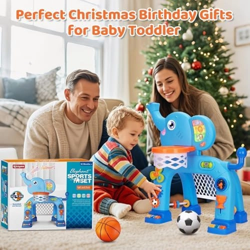 KIZZYEA Toys for 1 2 3 Years Old Boys Girls, Toddler Basketball Hoop & Soccer Goal Sports Toy, Interactive Musical Toys, Montessori Toys, Christmas Birthday Gift for Baby Kids Age 12-18 Months