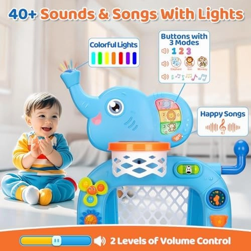 KIZZYEA Toys for 1 2 3 Years Old Boys Girls, Toddler Basketball Hoop & Soccer Goal Sports Toy, Interactive Musical Toys, Montessori Toys, Christmas Birthday Gift for Baby Kids Age 12-18 Months