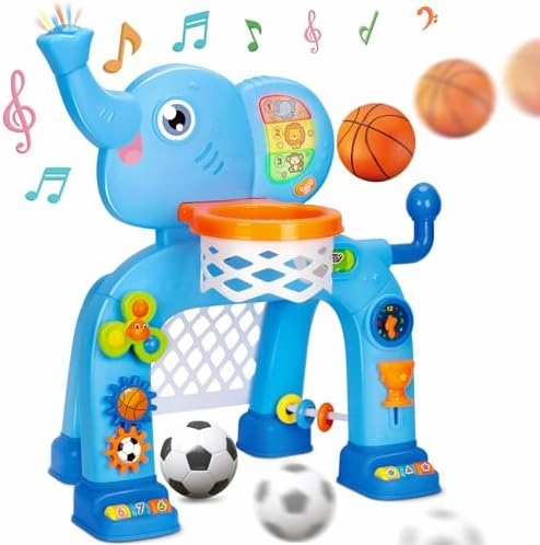 KIZZYEA Toys for 1 2 3 Years Old Boys Girls, Toddler Basketball Hoop & Soccer Goal Sports Toy, Interactive Musical Toys, Montessori Toys, Christmas Birthday Gift for Baby Kids Age 12-18 Months