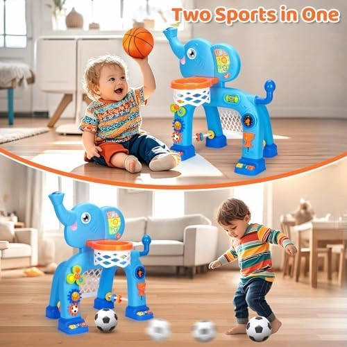 KIZZYEA Toys for 1 2 3 Years Old Boys Girls, Toddler Basketball Hoop & Soccer Goal Sports Toy, Interactive Musical Toys, Montessori Toys, Christmas Birthday Gift for Baby Kids Age 12-18 Months
