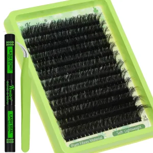 Kmilro Fluffy Lash Clusters Kit 14-24mm Thick Long Cluster Eyelash Extensions Kit 180D D Curl Volume DIY Lash Extension 240pcs Soft Wispy Individual Lashes Kit with Bond and Seal Lash Tweezers