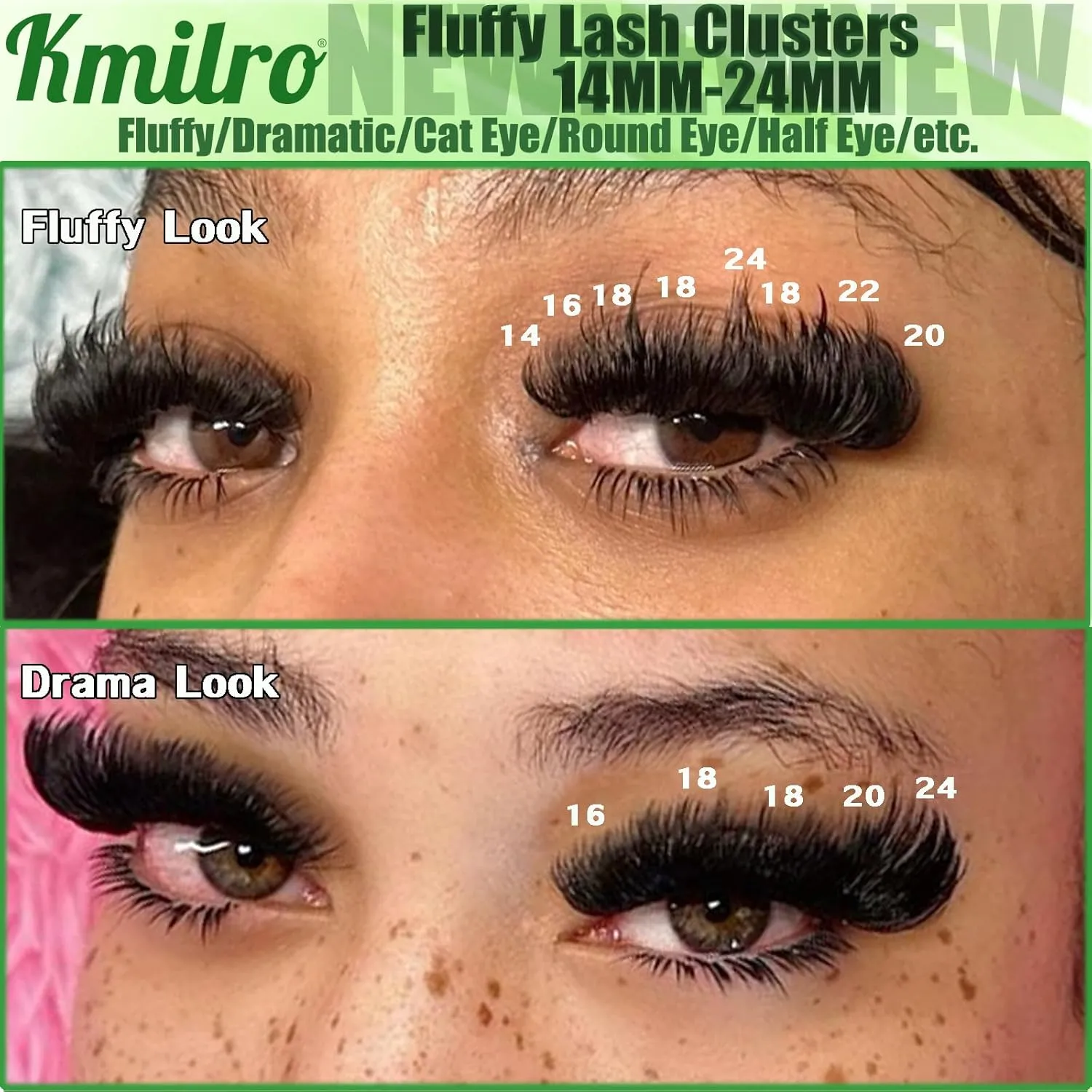 Kmilro Fluffy Lash Clusters Kit 14-24mm Thick Long Cluster Eyelash Extensions Kit 180D D Curl Volume DIY Lash Extension 240pcs Soft Wispy Individual Lashes Kit with Bond and Seal Lash Tweezers