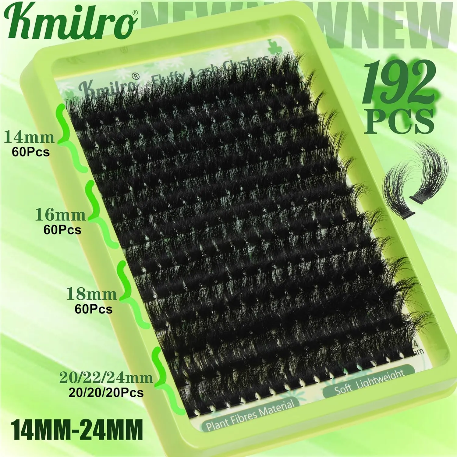 Kmilro Thick Lash Clusters Kit 14-24mm Long 240D Fluffy Cluster Eyelash Extensions Waterproof D Curl Volume Individual Lashes Kit with Bond and Seal Lash Tweezers 192Pcs Wispy DIY Eyelash Extension