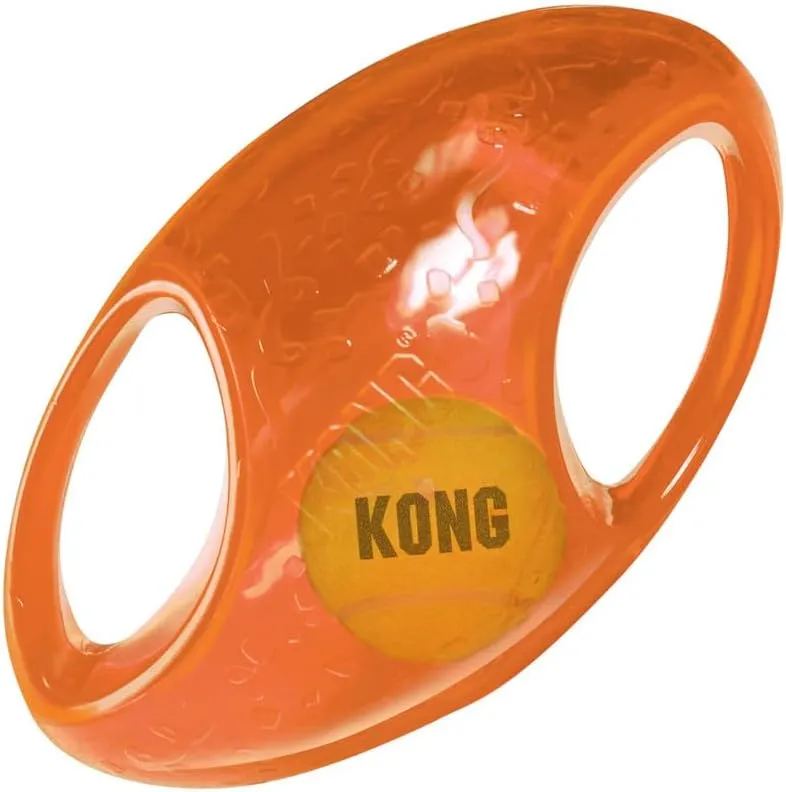 KONG Jumbler Football - Interactive Dog Toy for Dog & Puppy Playtime - Fetch Toy with Tennis Ball - Dog Supplies for Engaging Play (Medium/Large)