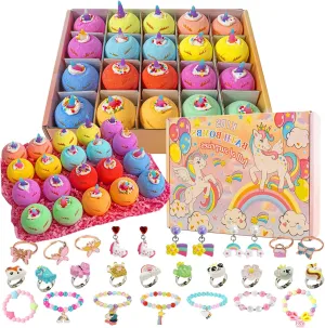 Kottke Kids Bath Bombs, 20 Organic Kids Bath Bombs with Jewelry Rings Inside, Non-Pierced Earrings and Ear Clips, Girls Birthday, Christmas, Easter, Valentine's Day Gift Set