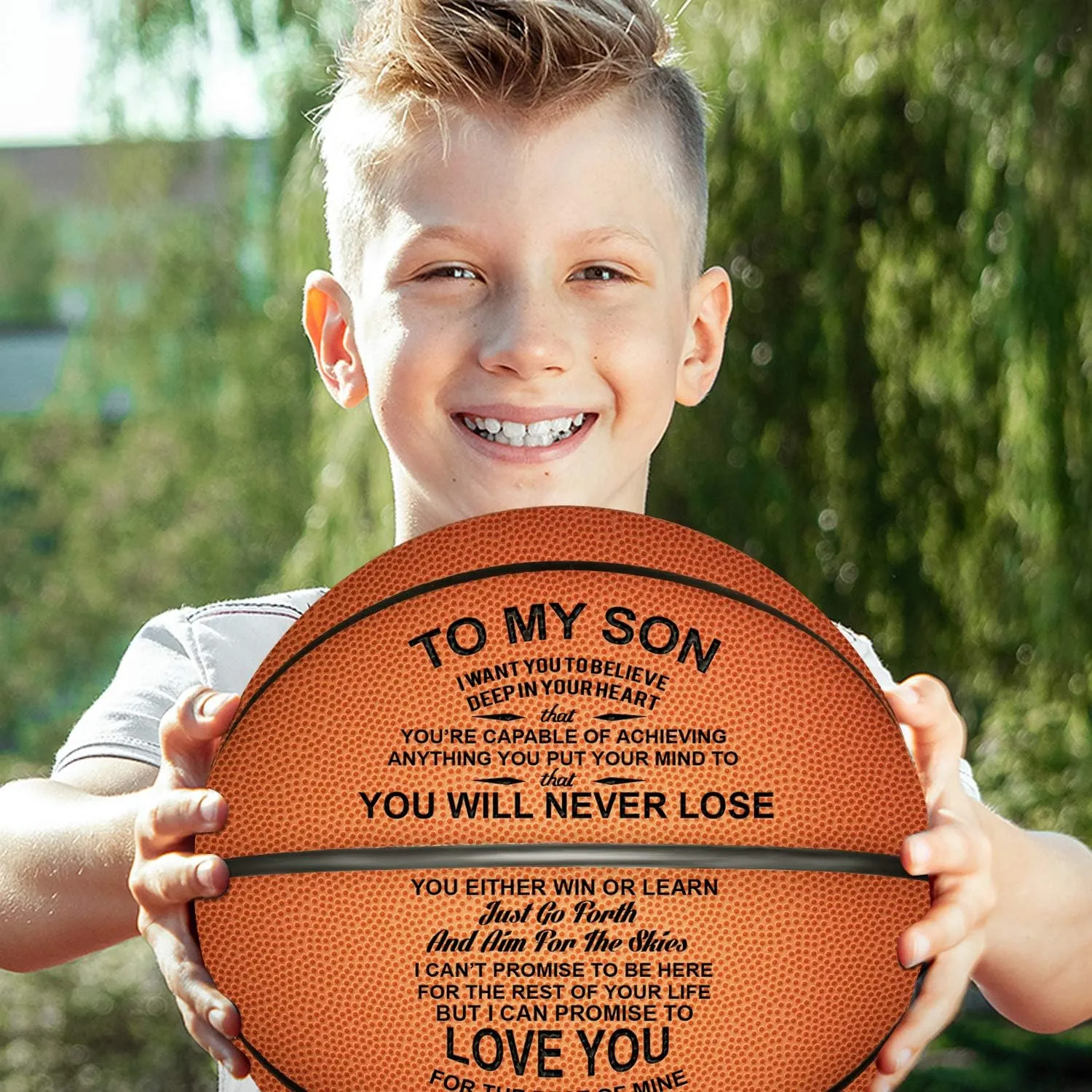 KWOOD Personalized 29.5" Basketballs Gifts for Son Grandson, Indoor/Outdoor Game Leather Basketball, Engraved Graduation Christmas Birthday Gift for Son from Mom Dad, Grandson Gifts