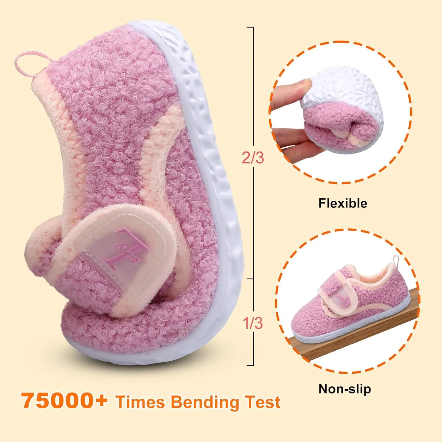 L-RUN Toddler Slippers for Girls Boys Warm Household Shoes Kids Winter Slippers with Microfleece Lining for Indoor Outdoor