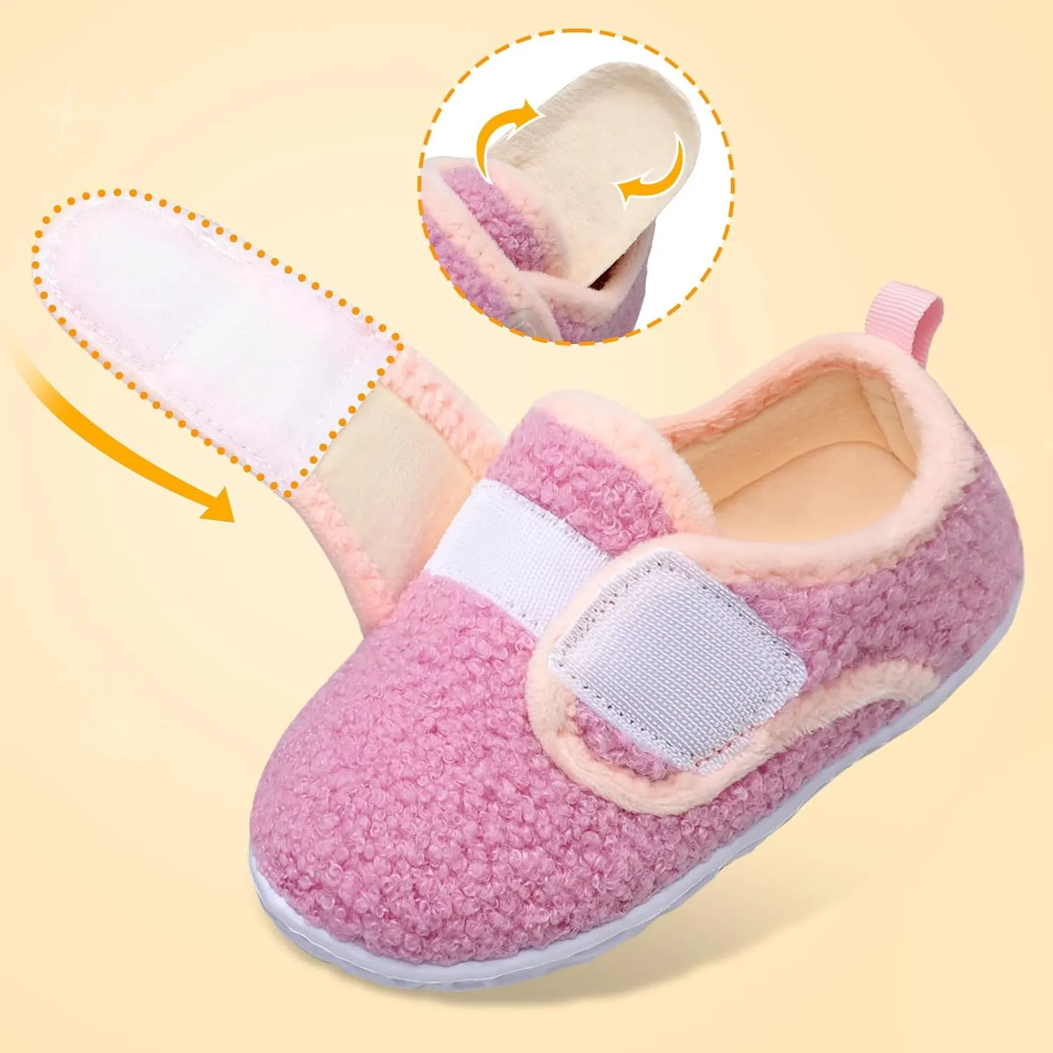 L-RUN Toddler Slippers for Girls Boys Warm Household Shoes Kids Winter Slippers with Microfleece Lining for Indoor Outdoor