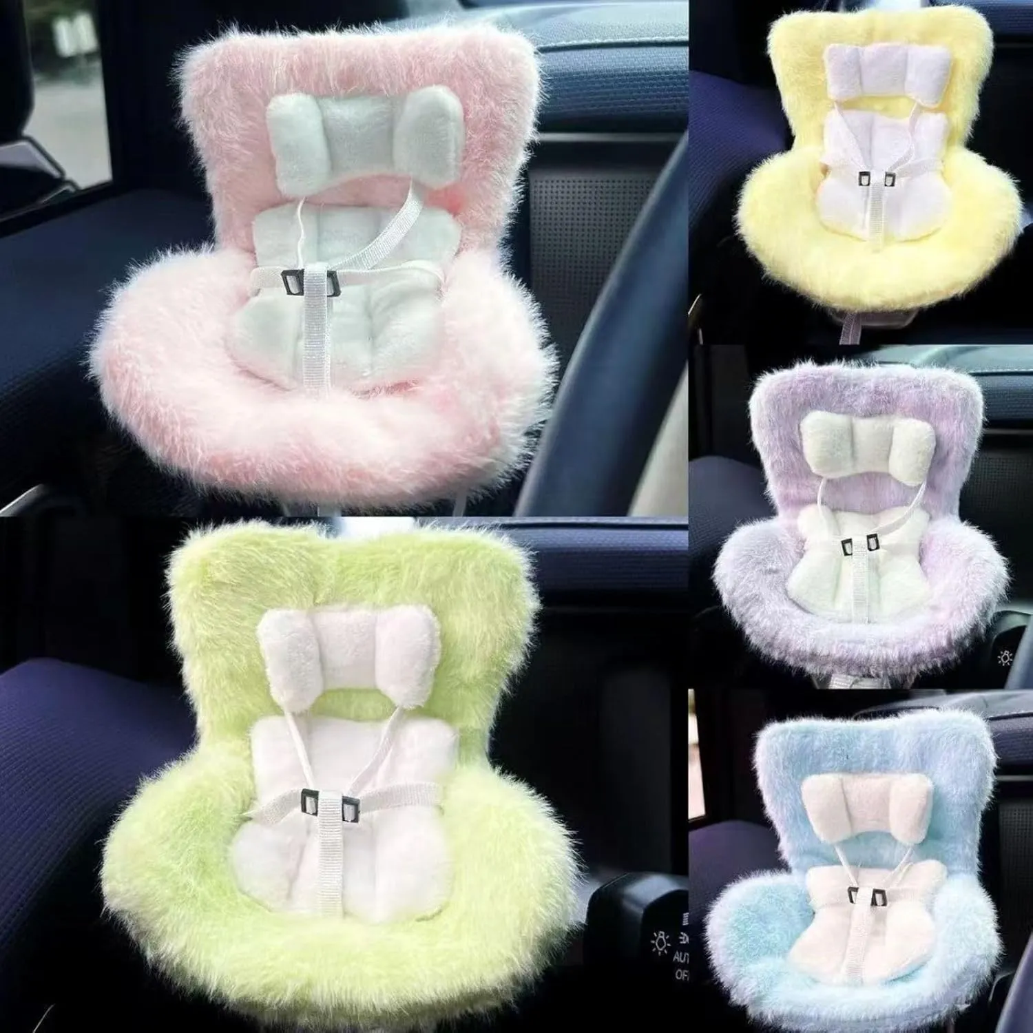 La-bubu Car Seat with Soft Furry Cushion for 10-17cm Dolls, La-bubu Accessories, Car Air Vent Decor, Includes Seat Leg for Desktop Display