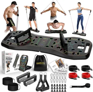 LALAHIGH 25-in-1 4rd Generation Push Up Board - Multi-Functional Foldable Gym System with Resistance Bands, Pilates Bar & Pulleys, Portable Workout Equipment for Men & Women, Chest/Back/Abs Training