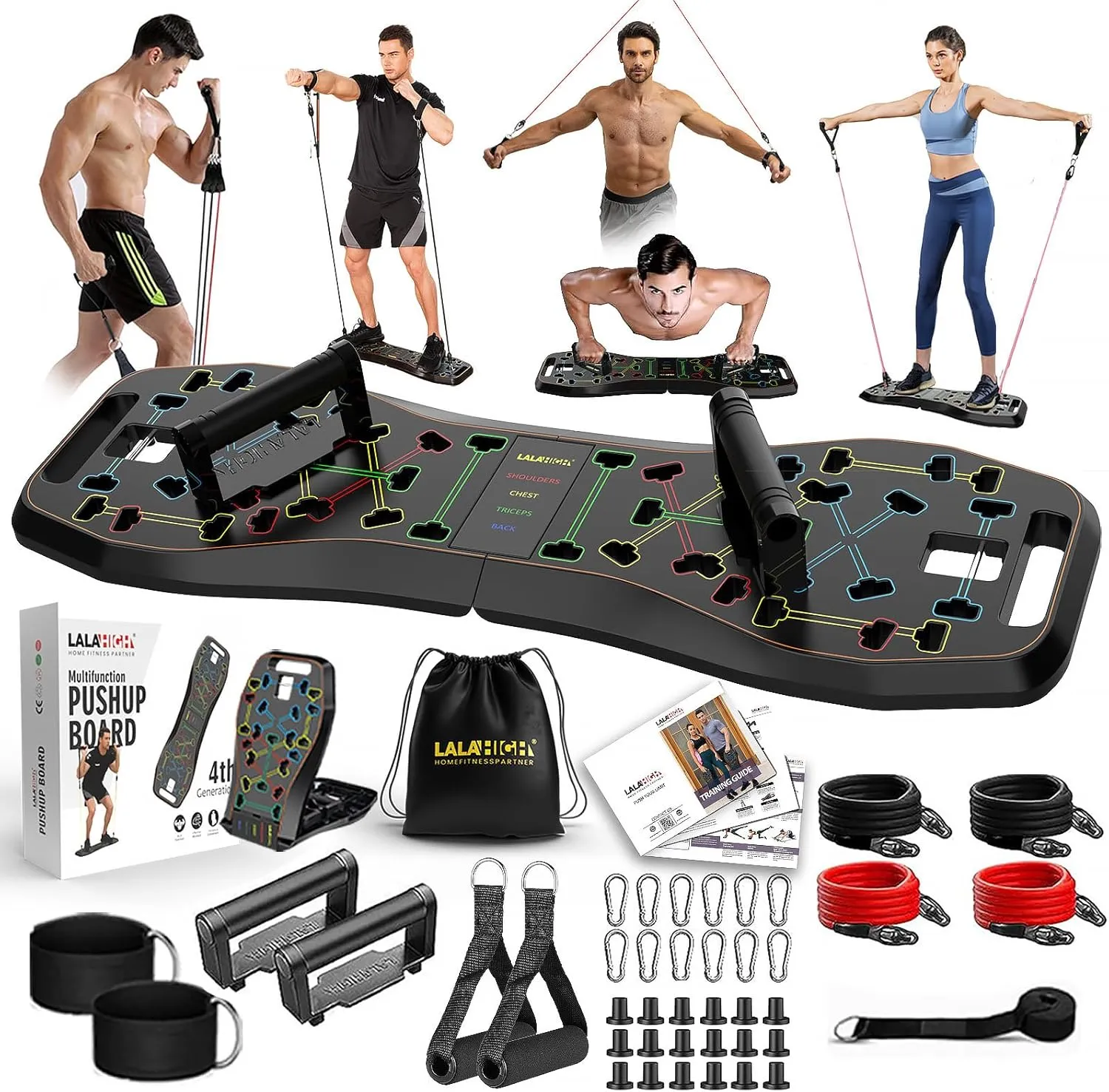 LALAHIGH 25-in-1 4rd Generation Push Up Board - Multi-Functional Foldable Gym System with Resistance Bands, Pilates Bar & Pulleys, Portable Workout Equipment for Men & Women, Chest/Back/Abs Training