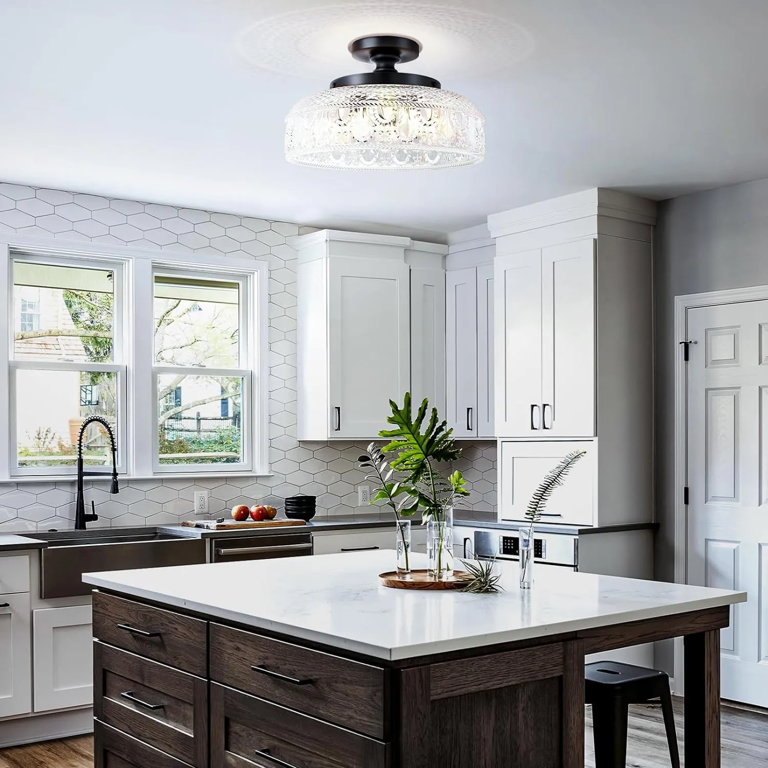 Lamomo Semi Flush Mount Ceiling Light, Upgraded Larger Black Hallway Light Fixture, 3-Bulb Globe Glass Close to Ceiling Light, Indoor Hanging Light for Bedroom Kitchen Porch Hallway,Bulbs Not Included