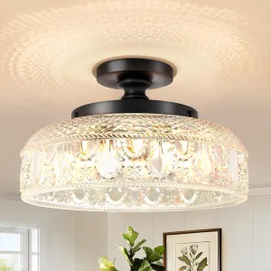 Lamomo Semi Flush Mount Ceiling Light, Upgraded Larger Black Hallway Light Fixture, 3-Bulb Globe Glass Close to Ceiling Light, Indoor Hanging Light for Bedroom Kitchen Porch Hallway,Bulbs Not Included