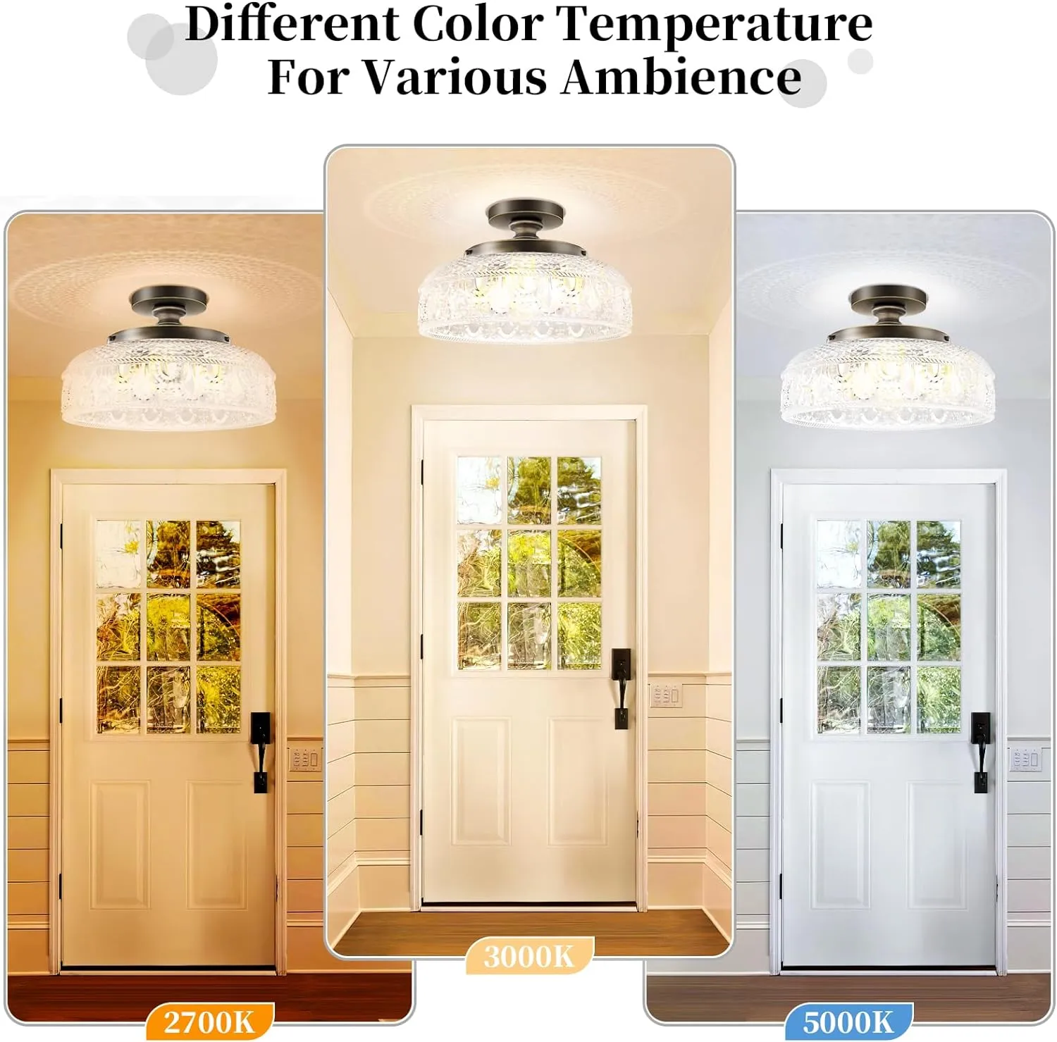 Lamomo Semi Flush Mount Ceiling Light,Upgraded Larger Bronze Hallway Light Fixture,3-Bulb Globe Glass Close to Ceiling Scone, Indoor Hanging Light for Bedroom Kitchen Porch Hallway,Bulbs Not Included
