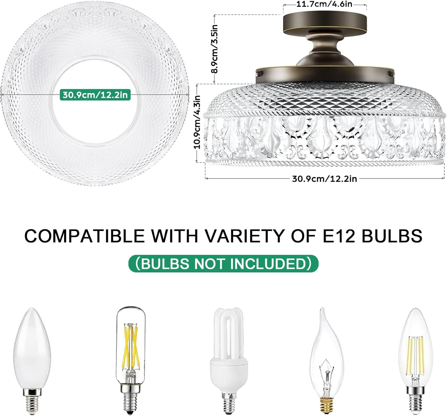 Lamomo Semi Flush Mount Ceiling Light,Upgraded Larger Bronze Hallway Light Fixture,3-Bulb Globe Glass Close to Ceiling Scone, Indoor Hanging Light for Bedroom Kitchen Porch Hallway,Bulbs Not Included