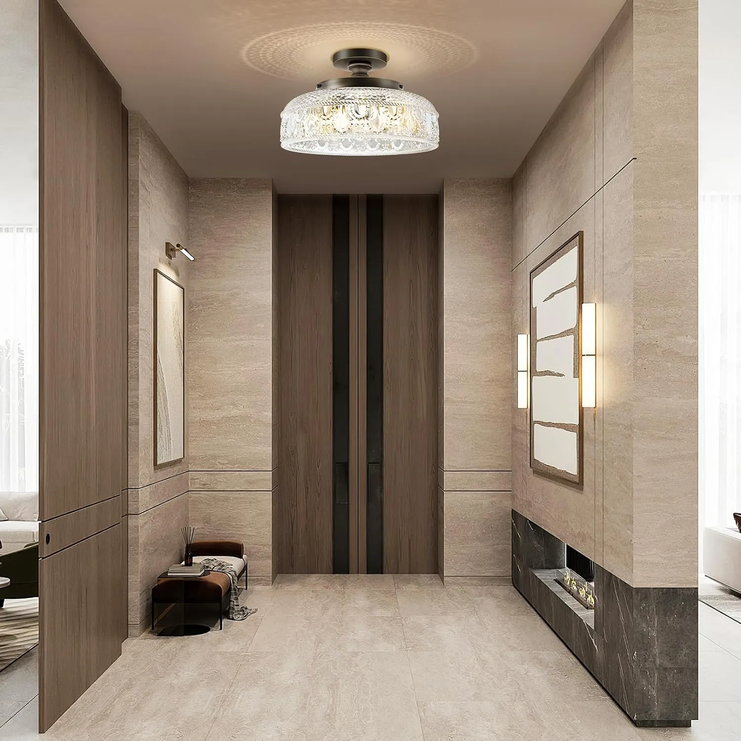 Lamomo Semi Flush Mount Ceiling Light,Upgraded Larger Bronze Hallway Light Fixture,3-Bulb Globe Glass Close to Ceiling Scone, Indoor Hanging Light for Bedroom Kitchen Porch Hallway,Bulbs Not Included