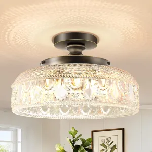 Lamomo Semi Flush Mount Ceiling Light,Upgraded Larger Bronze Hallway Light Fixture,3-Bulb Globe Glass Close to Ceiling Scone, Indoor Hanging Light for Bedroom Kitchen Porch Hallway,Bulbs Not Included