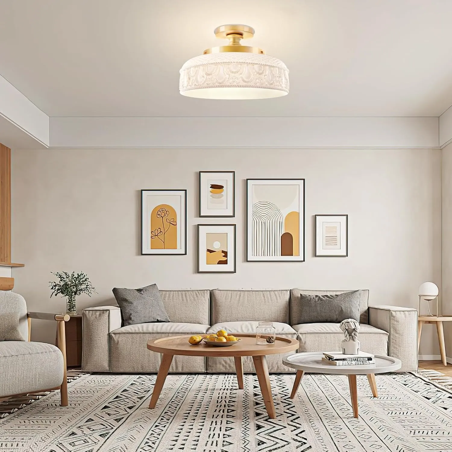 Lamomo Semi Flush Mount Ceiling Light,White Glass Shade Gold Hallway Light Fixture,3-Bulb Globe Glass Close to Ceiling Scone,Indoor Hanging Light for Bedroom Kitchen Porch Hallway,Bulbs Not Included