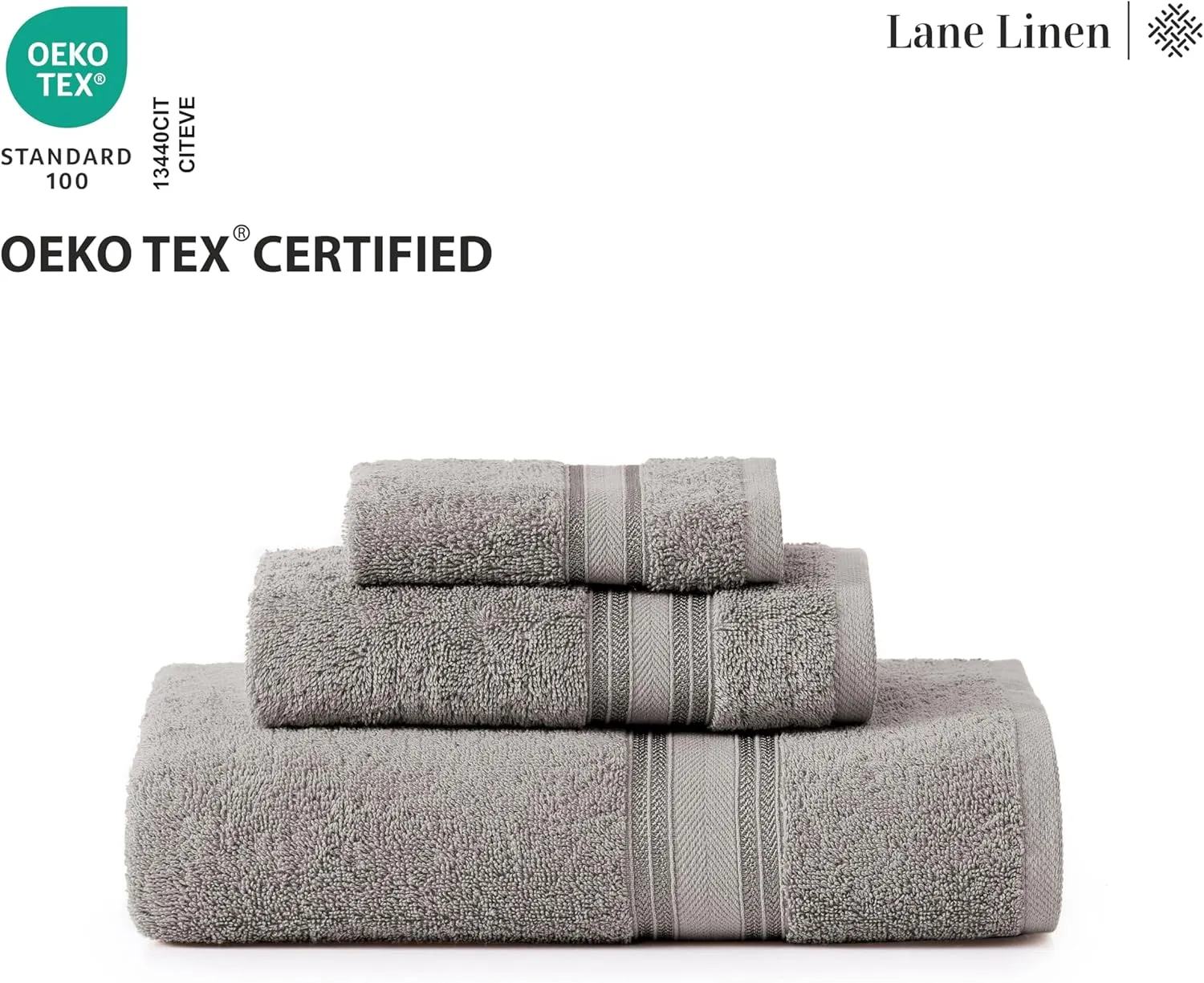 LANE LINEN 100% Cotton 18 Piece Bath Towel Set - Zero Twist, Quick Dry, Super Soft & Highly Absorbent - 6 Bath, 6 Washcloths, 6 Hand Towels for Bathroom - Hotel Quality Bathroom Towel Set - Grey