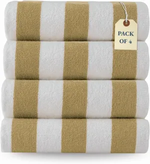 LANE LINEN 100% Cotton Beach Towel- Pack of 4 Beach Towels Set, Cabana Stripe Pool Oversized Beach Towels for Adults (30" x 60”), Highly Absorbent, Large Beach Towel, Quick Dry Towel - Biege