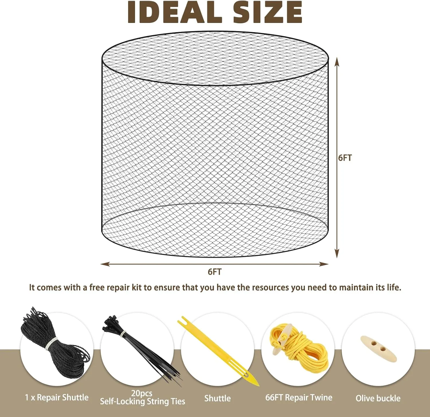 Large Round Bale Hay Net for Horses, 6x6 Ft Knotless Slow Feeder Hay Nets for Horses and Livestock, Black Heavy Round Bales with 2 inches Hole for Horses, Cattle, Sheep in Farms and Pastures