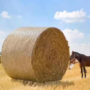 Large Round Bale Hay Net for Horses, 6x6 Ft Knotless Slow Feeder Hay Nets for Horses and Livestock, Black Heavy Round Bales with 2 inches Hole for Horses, Cattle, Sheep in Farms and Pastures