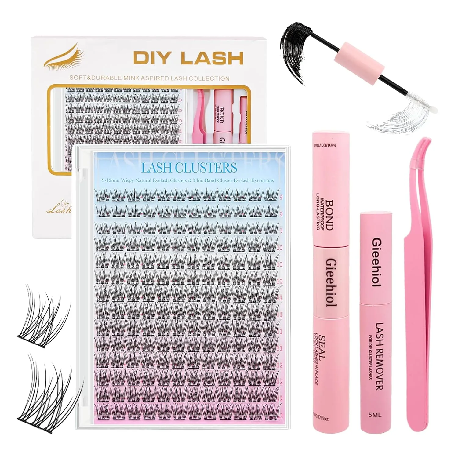 Lash Clusters Eyelash Kit 9-12mm 168PCS Wispy Natural Cluster Eyelash DIY Lash Extension Kit with Lash Bond and Seal, Lash Tweezers, Lash Remover, DIY Eyelash Extension Kit for Beginners