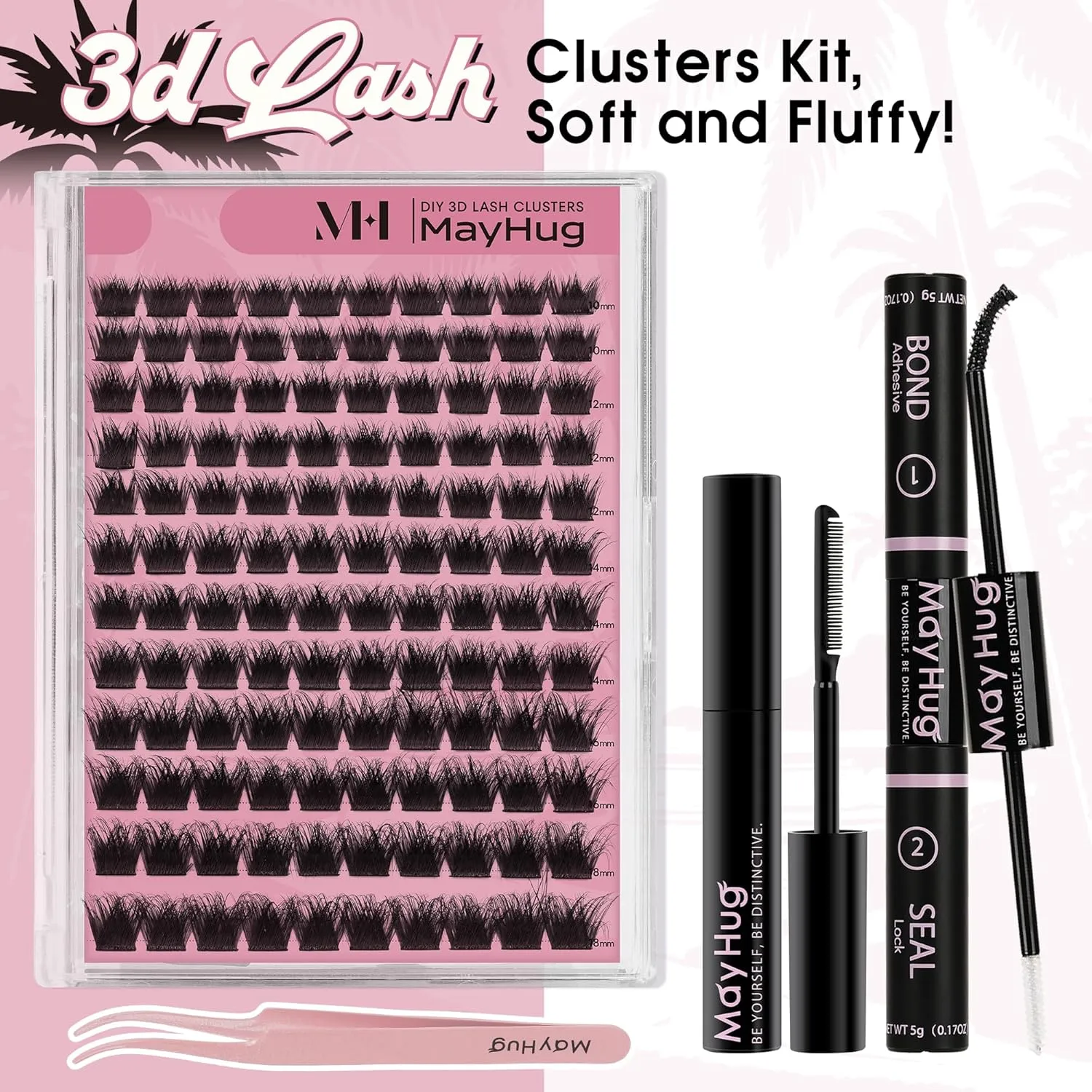 Lash Clusters Kit, 144PCS 3D Fluffy Lash Clusters 10-18mm Eyelash Clusters with 10ml Bond and Seal, 5ml Lash Remover, Lash Tweezers, Soft & Lightweight & Easy to apply (Dramatic Kit)
