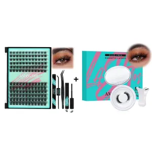 Lash Clusters Kit 144Pcs, Midnight Kit with Lash Bond and Seal,Magnetic Eyelashes with Lash Clusters Applicator Fluffy Magnetic False Lashes Kit