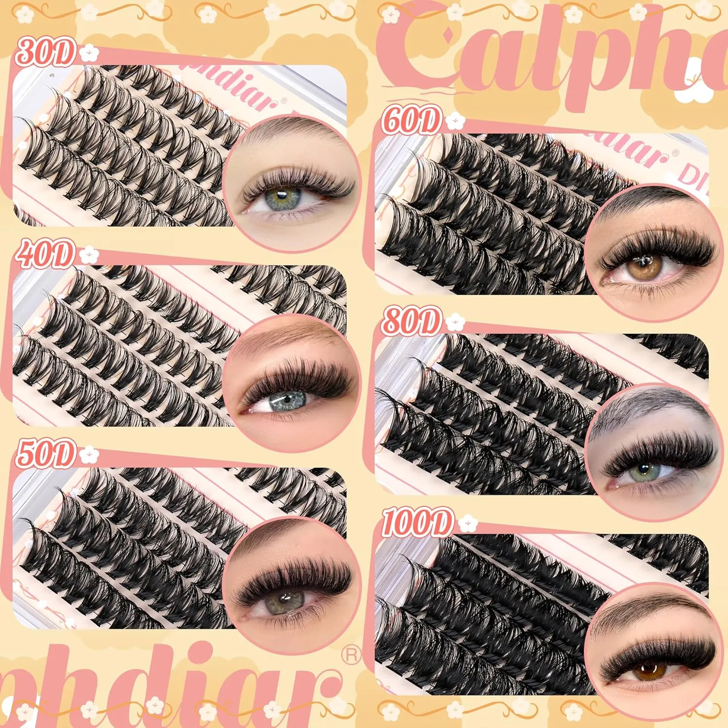 Lash Clusters Kit 30D-100D Wispy Eyelash Extension Kit 474pcs Individual Lashes 8-16MM Cluster Eyelash Extensions DIY Lash Extension Kit D-Curly Eyelash Clusters with Lash Bond and Seal Lash Tweezers