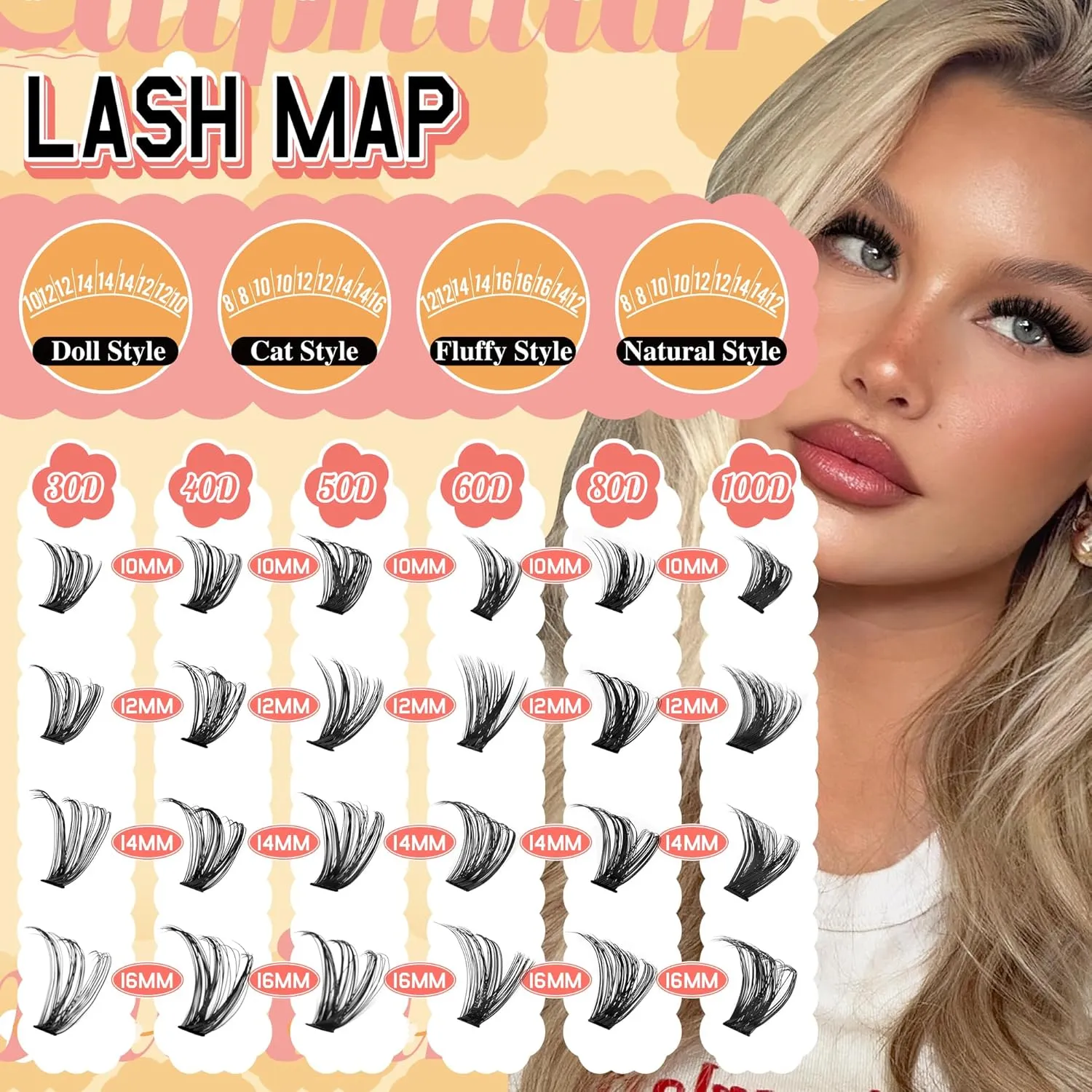Lash Clusters Kit 30D-100D Wispy Eyelash Extension Kit 474pcs Individual Lashes 8-16MM Cluster Eyelash Extensions DIY Lash Extension Kit D-Curly Eyelash Clusters with Lash Bond and Seal Lash Tweezers