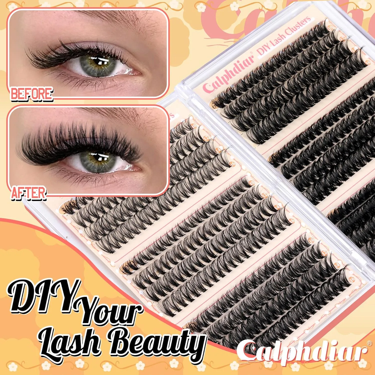 Lash Clusters Kit 30D-100D Wispy Eyelash Extension Kit 474pcs Individual Lashes 8-16MM Cluster Eyelash Extensions DIY Lash Extension Kit D-Curly Eyelash Clusters with Lash Bond and Seal Lash Tweezers