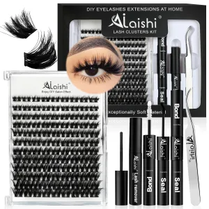 Lash Clusters Kit, DIY 3D Cluster Eyelash Extensions 10‑18mm,108pcs Fluffy D Curl Soft Natural Lashes with Lash Bond and Seal,Tweezers, Remover–Natural Fake Cat Eye Wispy Individual Clusters（211-5-L）