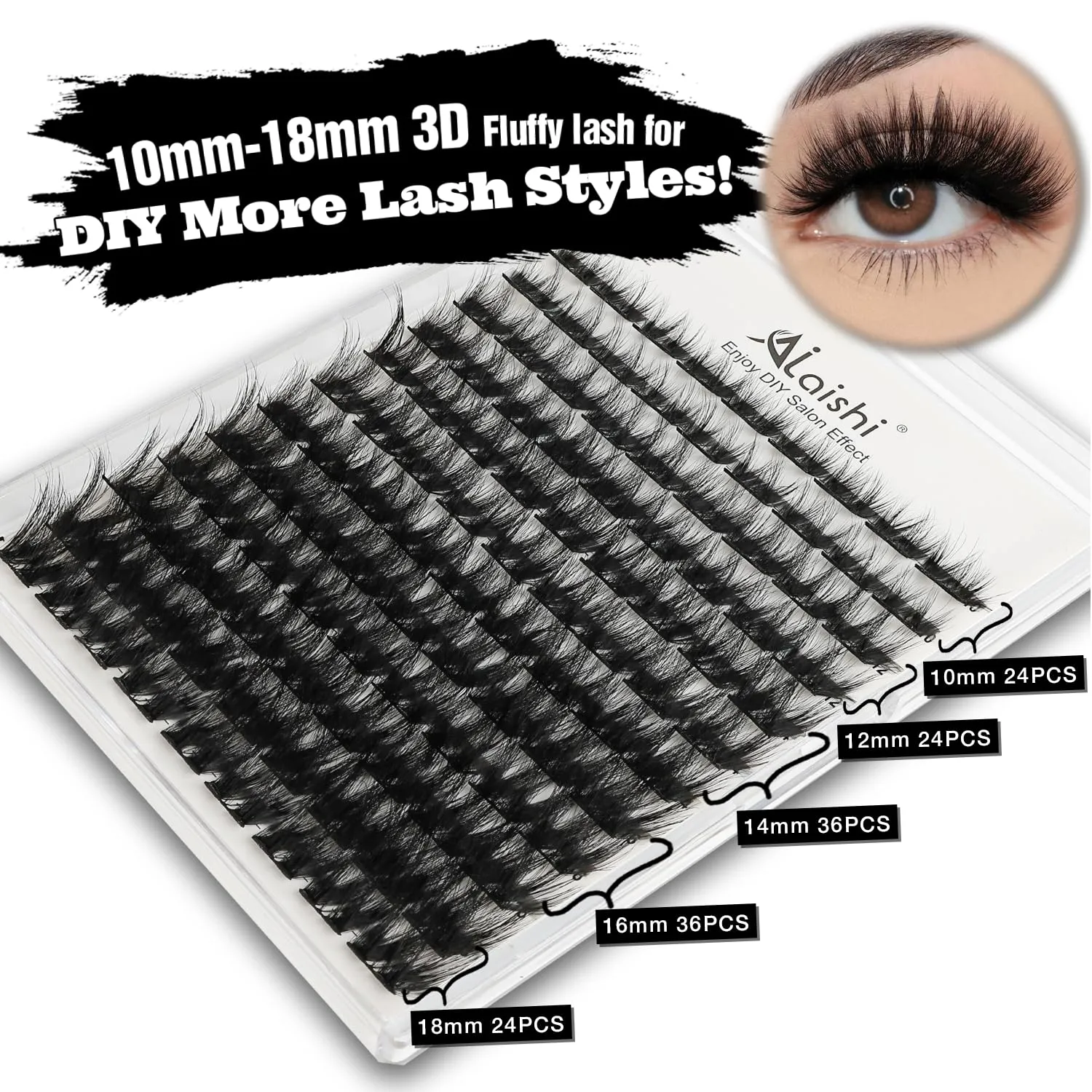 Lash Clusters Kit, DIY 3D Cluster Eyelash Extensions 10‑18mm,108pcs Fluffy D Curl Soft Natural Lashes with Lash Bond and Seal,Tweezers, Remover–Natural Fake Cat Eye Wispy Individual Clusters（211-5-L）