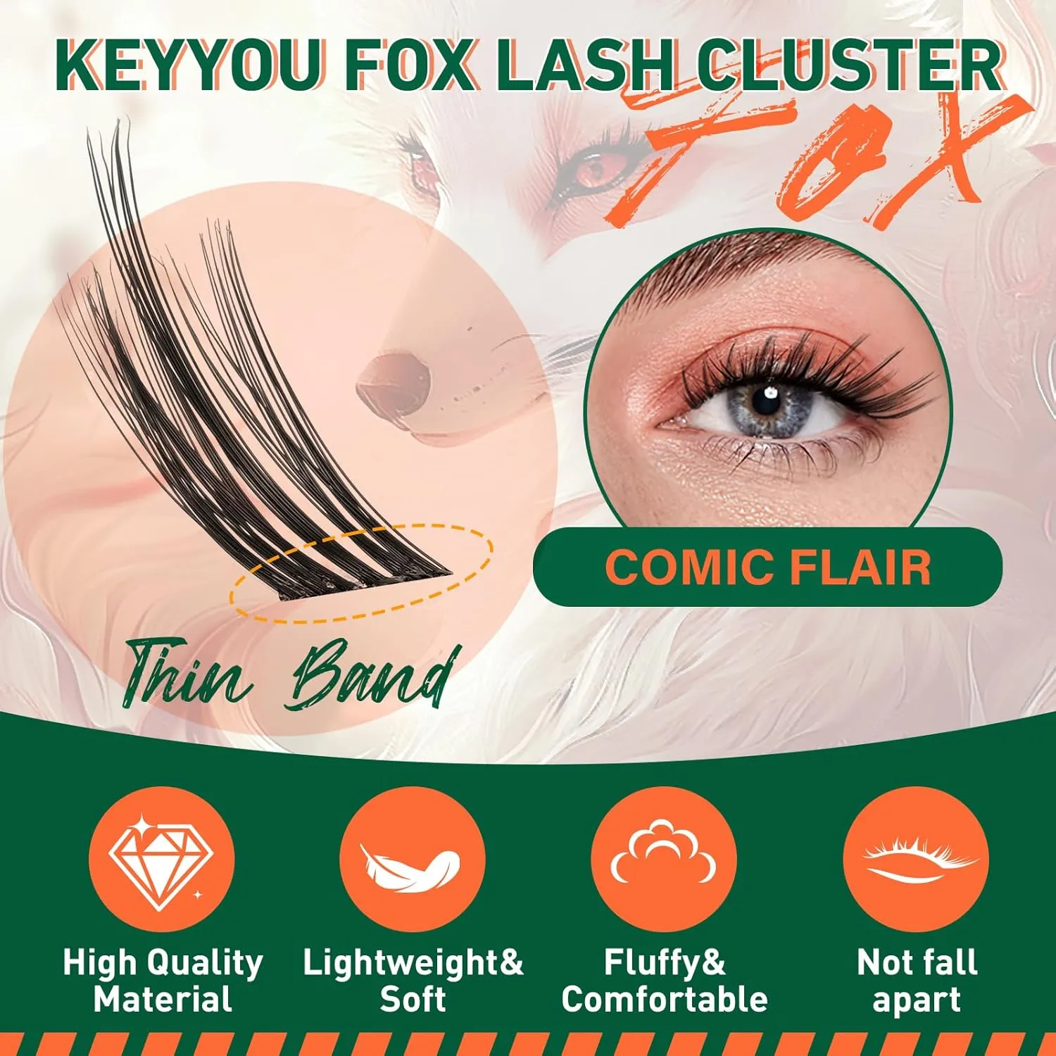 Lash Extension Kit KEYYOU Fox Family Lash Clusters Eyelash Extension Kit with Lash Bond and Seal,Tweezers,Remover and Brush for Fluffy DIY lash extension kit（HX02）