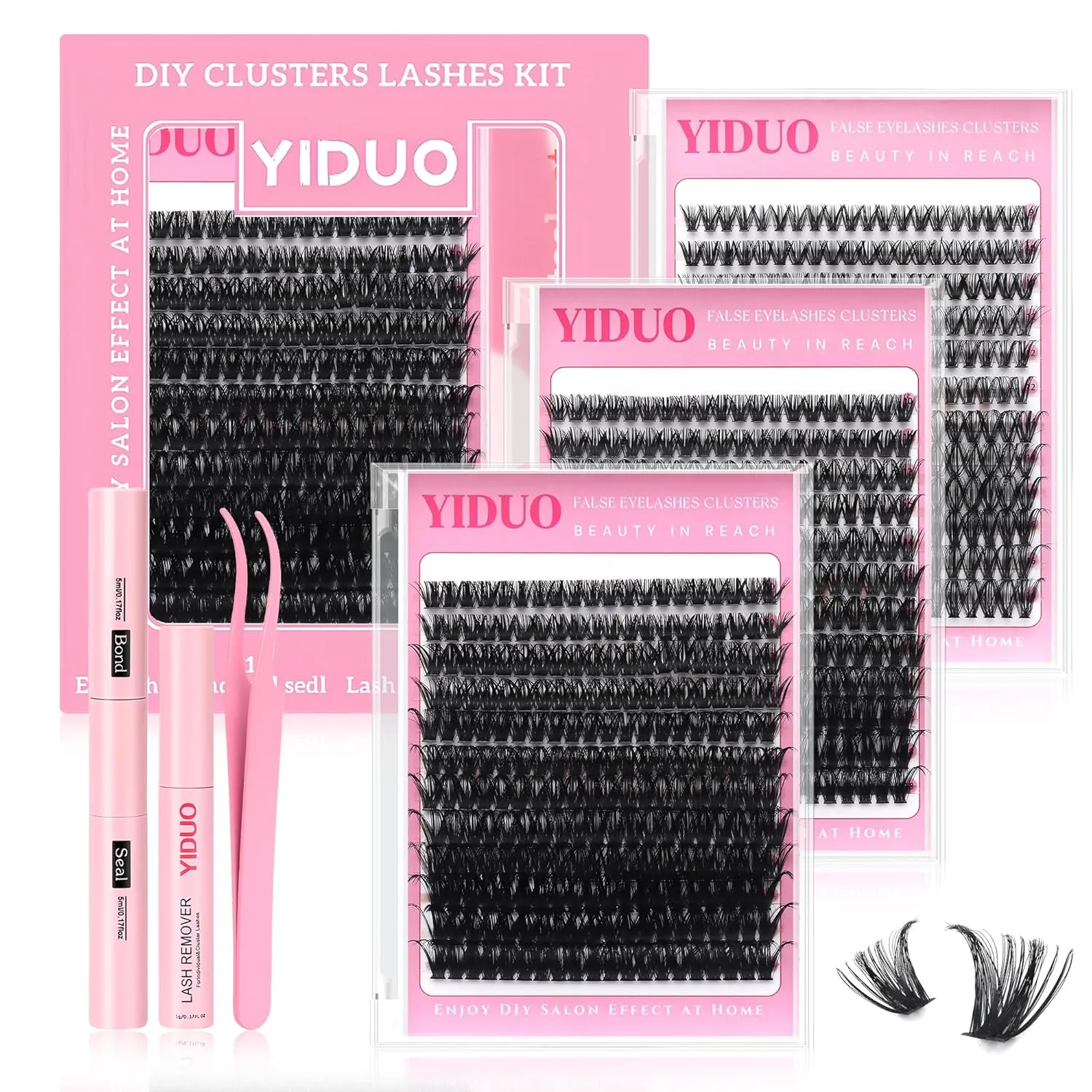 Lashes Cluster Kit 720Pcs Gift Packs, Wholesale DIY Individual False Eyelash Extensions 40/60/80P Combo Pack, D Curl Fluffy Volume Fake Eyelash Wispy Faux Mink Lashes with Glue|Tweezers|Removers