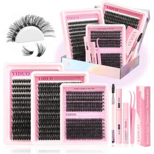 Lashes Clusters Kit Gift Packs Fluffy False Eyelashes Extensions D Curl Wispy Individual Fake Eyelashes, Volume Studio Effect, Value Pack 760Pcs with Glue|Tweezers|Removers|Eyelash&Eyebrow Brush