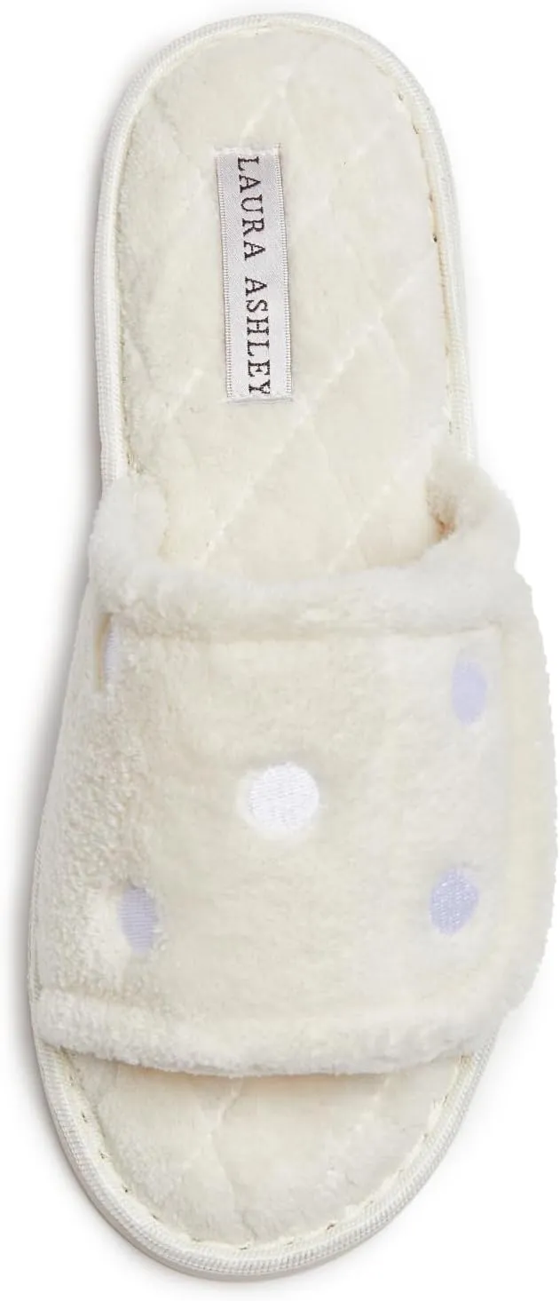 Laura Ashley Open Toe Velcro Band Fluffy Scuff Slippers for Women with Non-Slip Sole, Plush Memory Foam Slippers
